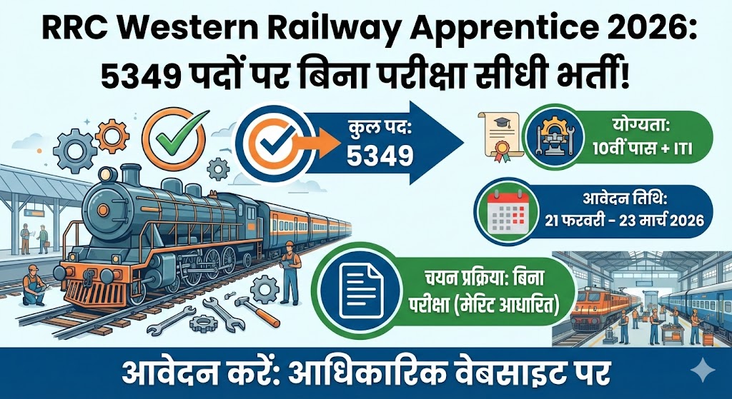 RRC Western Railway Apprentice 2026: रेलवे में 5349 पदों पर बंपर भर्ती, बिना परीक्षा पाएँ नौकरी