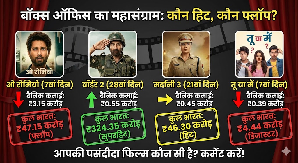 Box Office Report: 7वें दिन ही 'ओ रोमियो' की निकली हवा, 'बॉर्डर 2' और 'मर्दानी 3' का बॉक्स ऑफिस कलेक्शन जानकर उड़ जाएंगे होश