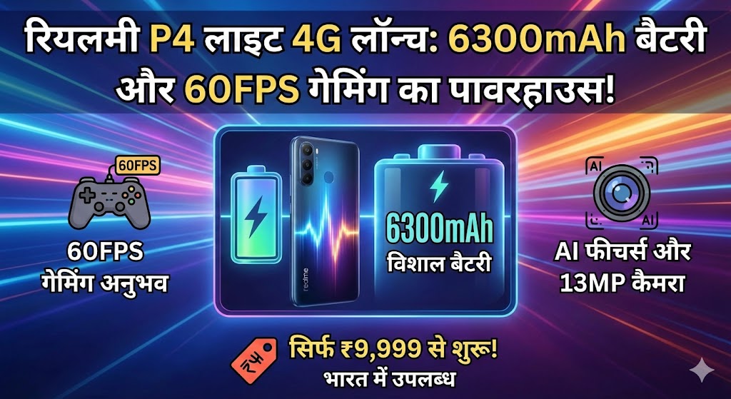 Realme P4 Lite 4G Launch: 6300mAh बैटरी और 60FPS गेमिंग के साथ 10,000 से कम में सबसे धांसू फोन