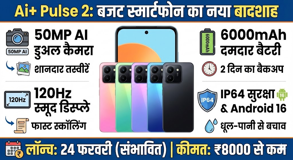 Ai+ Pulse 2: 50MP कैमरा और 6000mAh बैटरी के साथ आ रहा है ये धांसू बजट स्मार्टफोन, जानें लॉन्च डेट और फीचर्स