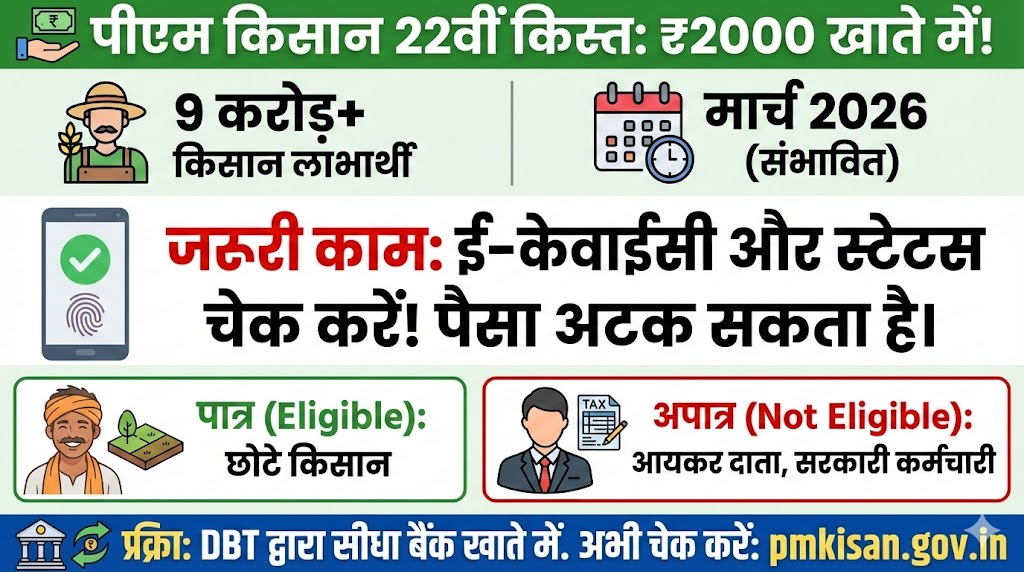 PM Kisan 22nd Installment Date 2026: 9 करोड़ किसानों के खाते में ₹2000 इस दिन आएंगे, जल्दी चेक करें नई लिस्ट