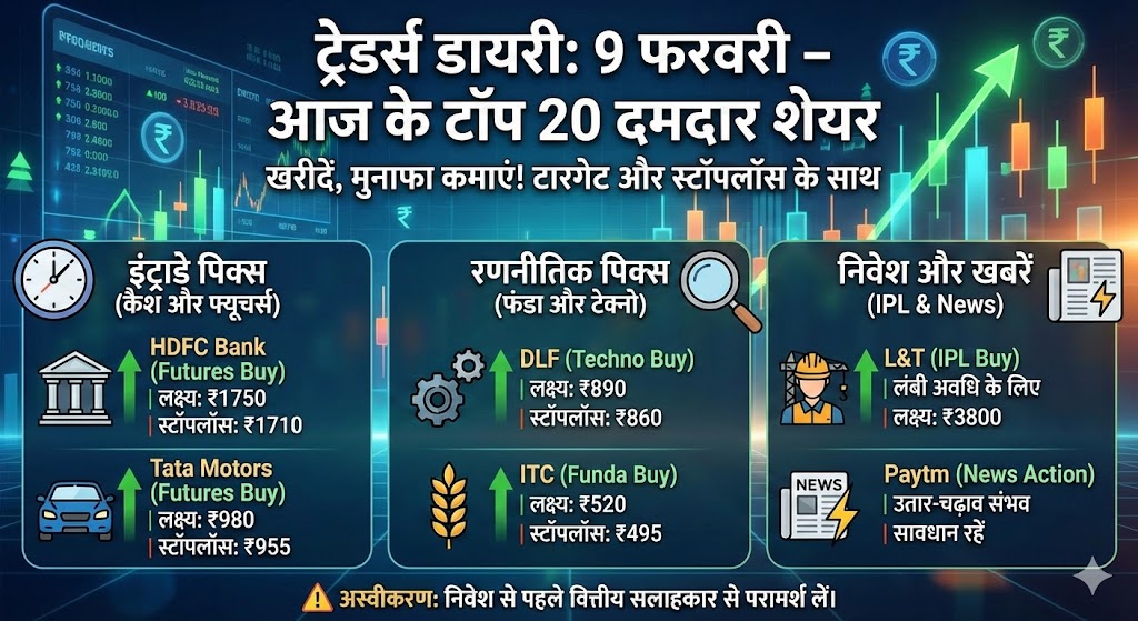 Traders Diary: 9 फरवरी को इन 20 दमदार शेयरों में करें निवेश, नोट करें Target और Stoploss