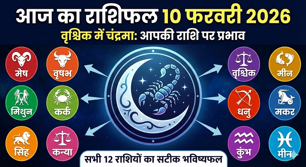 आज का राशिफल 10 फरवरी 2026: वृश्चिक में चंद्रमा, इन 5 राशियों की पलटेगी किस्मत!