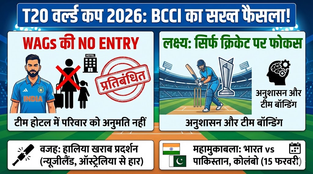 T20 WC 2026: BCCI का बड़ा एक्शन! WAGs की NO ENTRY - प्लेयर्स को रहना होगा अकेले