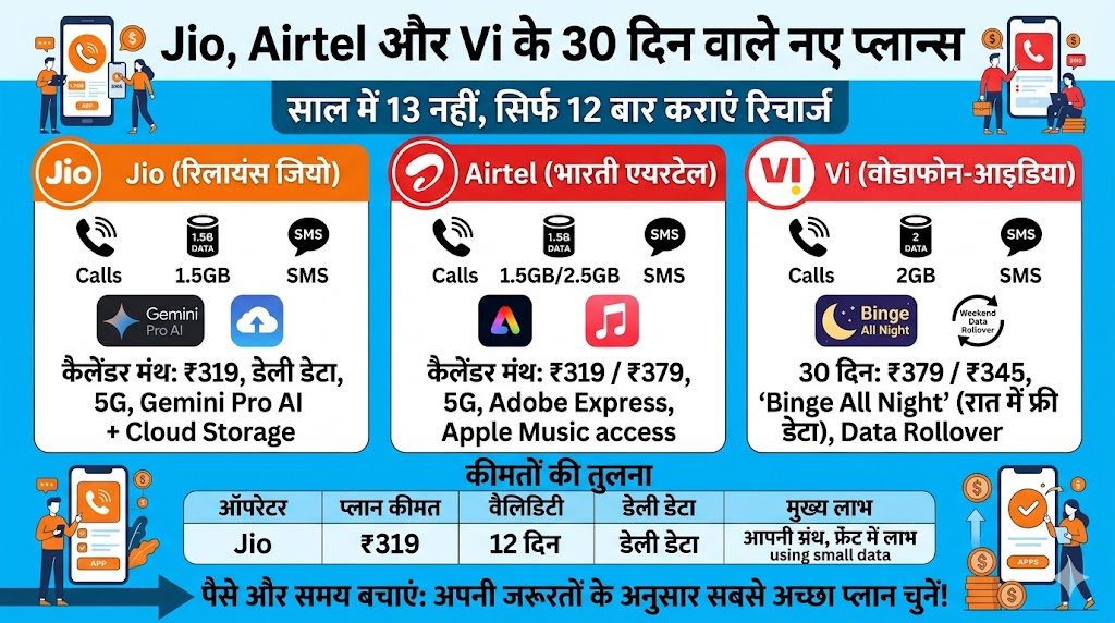Jio Airtel Vi Monthly Plans 2026: अब साल में केवल 12 बार कराएं रिचार्ज, जानिए सबसे सस्ते 30 दिन वाले प्लान्स की लिस्ट
