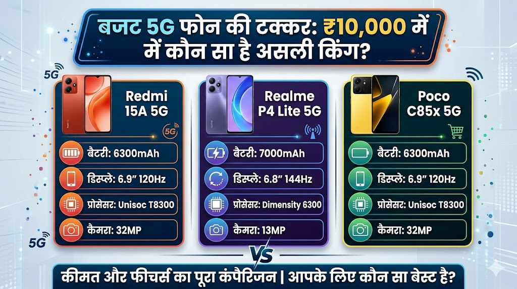 Redmi 15A vs Realme P4 Lite vs Poco C85x 5G