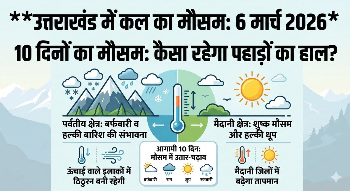 उत्तराखंड में कल का मौसम 6 मार्च 2026: क्या पहाड़ों पर होगी बर्फबारी? जानिए 10 दिनों का सटीक हाल!