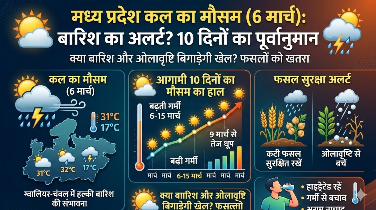 मध्य प्रदेश कल का मौसम: 6 मार्च को बारिश का अलर्ट? जानें अगले 10 दिनों के मौसम का हाल!