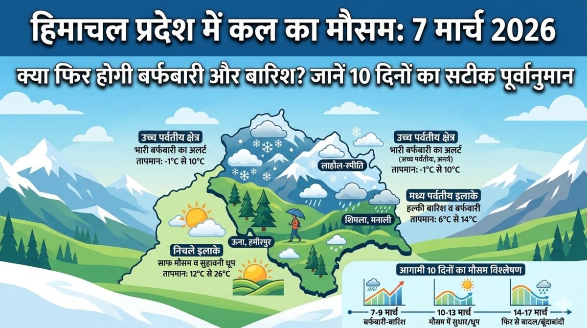 हिमाचल प्रदेश में कल का मौसम 7 मार्च 2026: भारी बर्फबारी का अलर्ट! जानें अगले 10 दिनों का Weather Forecast