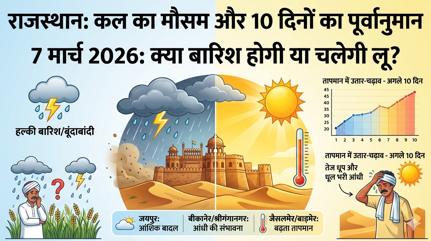 राजस्थान में कल का मौसम 7 मार्च 2026: भारी बारिश या भीषण गर्मी? जानें अगले 10 दिनों का सटीक पूर्वानुमान!