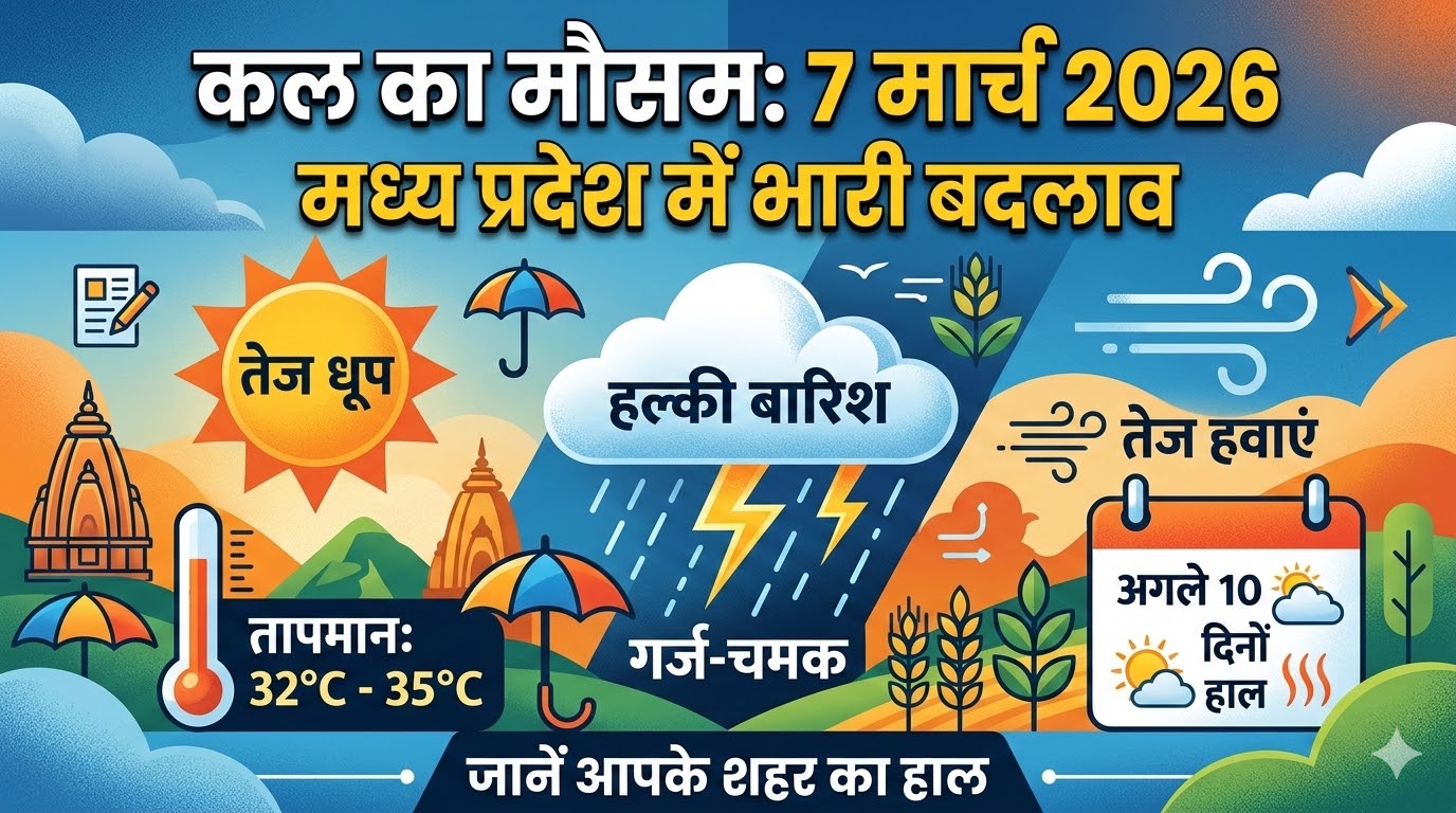 कल का मौसम 7 मार्च 2026: मध्य प्रदेश में भारी बदलाव, जानें आपके शहर में बारिश होगी या खिली रहेगी धूप