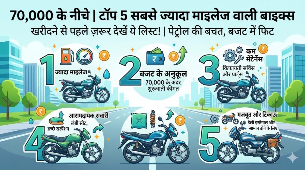70,000 के नीचे बेस्ट माइलेज बाइक्स 2026: