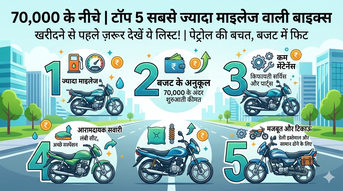 70,000 के नीचे बेस्ट माइलेज बाइक्स 2026: