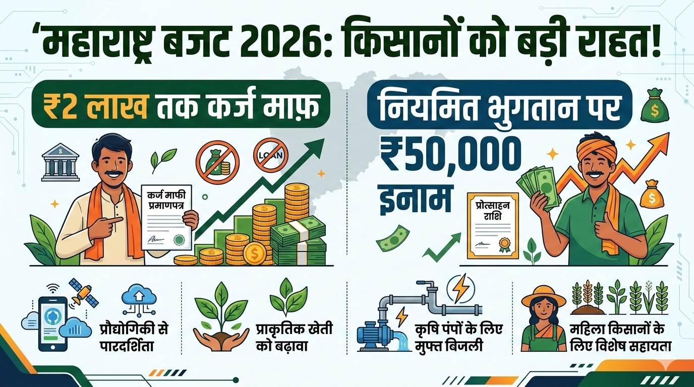 महाराष्ट्र किसान कर्जमाफी 2026: 2 लाख तक का कर्ज माफ और 50,000 बोनस, तुरंत देखें लिस्ट में अपना नाम!