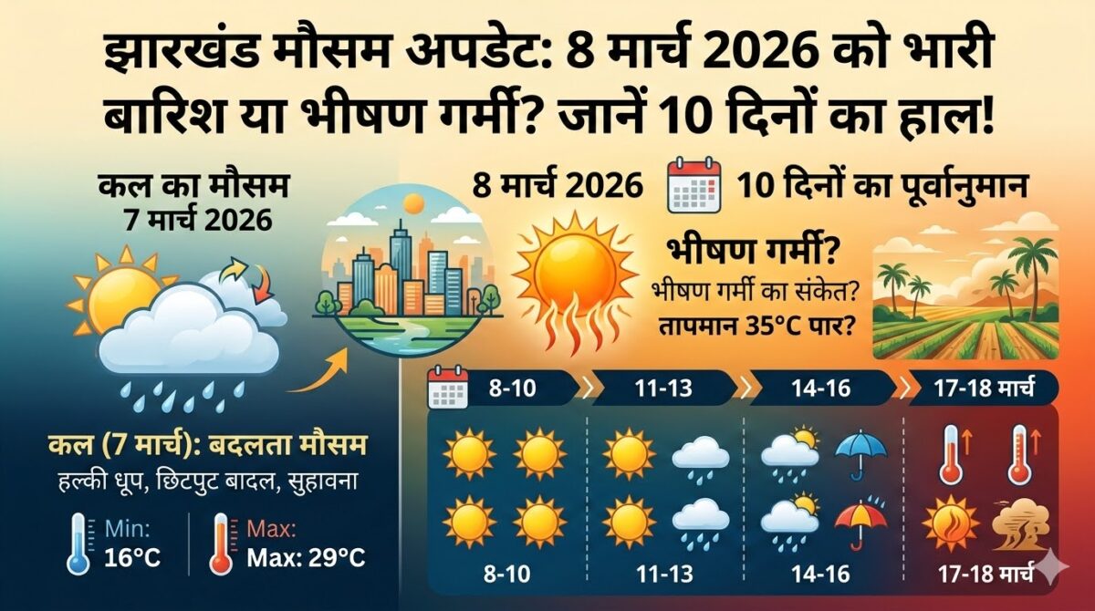 झारखंड मौसम अपडेट: 8 मार्च 2026 को भारी बारिश या भीषण गर्मी? जानें 10 दिनों का हाल!