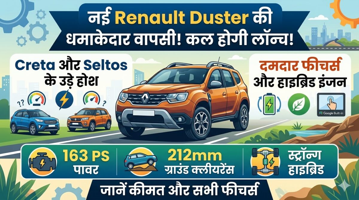 New Renault Duster Launch Tomorrow: धमाकेदार फीचर्स और हाइब्रिड इंजन के साथ आ रही है डस्टर, जानें कीमत और क्रेटा से मुकाबला!