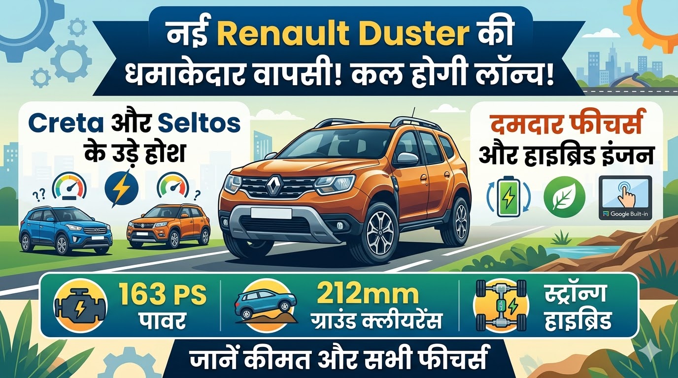 New Renault Duster Launch Tomorrow: धमाकेदार फीचर्स और हाइब्रिड इंजन के साथ आ रही है डस्टर, जानें कीमत और क्रेटा से मुकाबला!