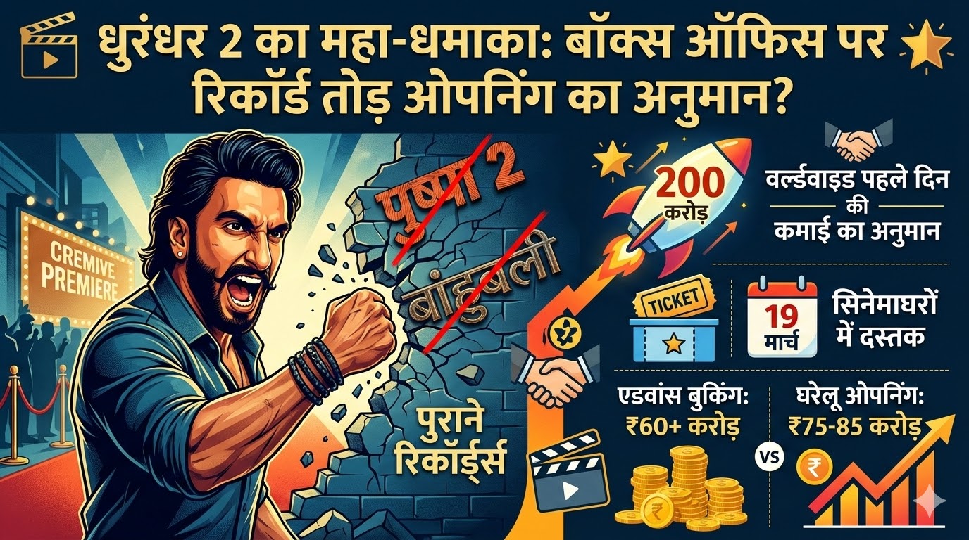 धुरंधर 2 का महा-धमाका: क्या रणवीर सिंह तोड़ पाएंगे पुष्पा 2 और बाहुबली का रिकॉर्ड? बॉक्स ऑफिस पर 200 करोड़ की ओपनिंग का अनुमान!