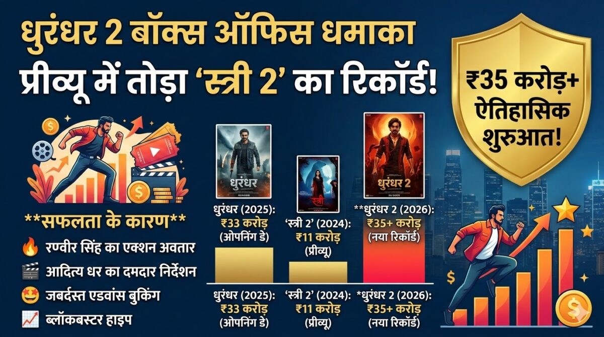 धुरंधर 2 बॉक्स ऑफिस धमाका: रणवीर सिंह की फिल्म ने तोड़ा स्त्री 2 का रिकॉर्ड, प्रीव्यू में कमाए 35 करोड़!