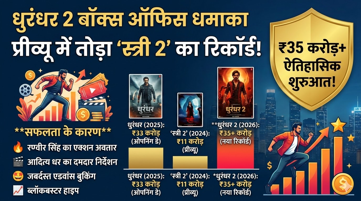 धुरंधर 2 बॉक्स ऑफिस धमाका: रणवीर सिंह की फिल्म ने तोड़ा स्त्री 2 का रिकॉर्ड, प्रीव्यू में कमाए 35 करोड़!