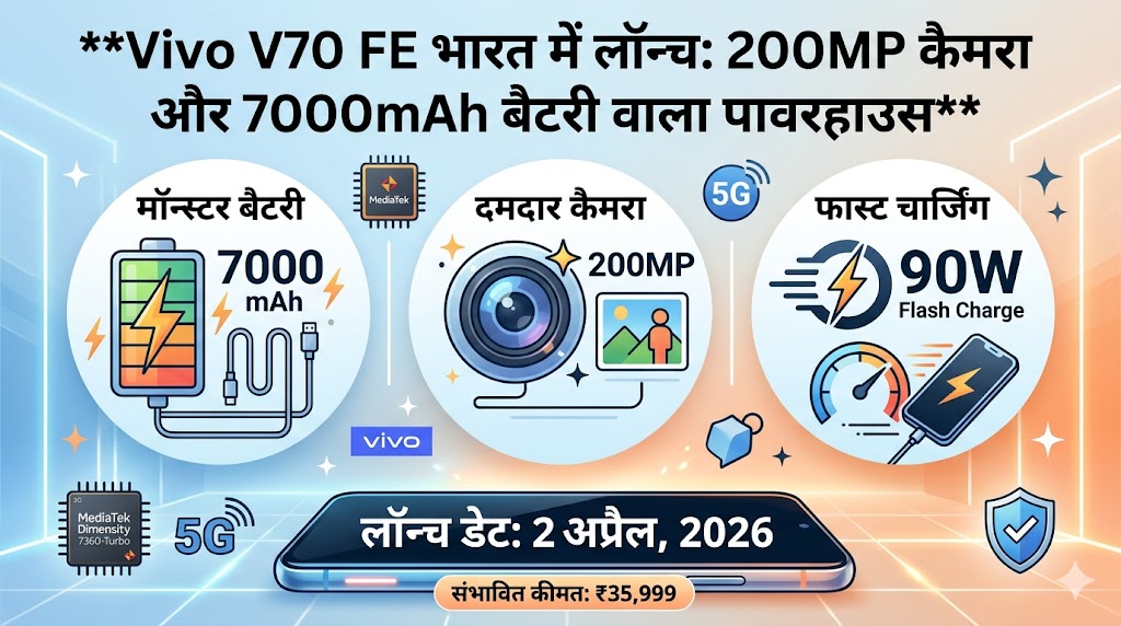 Vivo V70 FE India Launch: 200MP कैमरा और 7000mAh बैटरी वाला पावरहाउस, जानें कीमत और फीचर्स