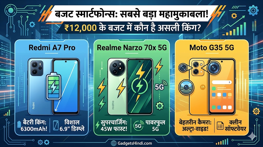 Redmi A7 Pro vs Realme Narzo 70x 5G vs Moto G35 5G