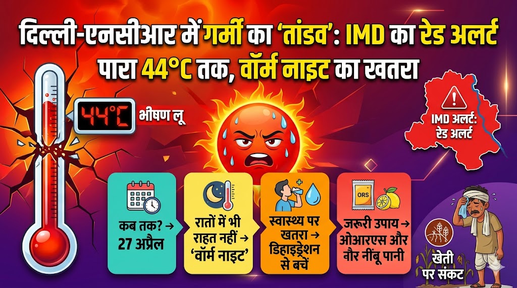 Delhi-NCR Heatwave Alert: दिल्ली में 44 डिग्री का टॉर्चर, IMD ने जारी किया लू का रेड अलर्ट, जानें बचाव के उपाय!