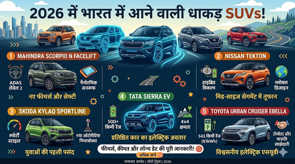 Mahindra Scorpio N Facelift और Nissan Tekton मचाएंगे तहलका: 2026 में आ रही हैं ये 5 धाकड़ SUVs, देखें फीचर्स और कीमत