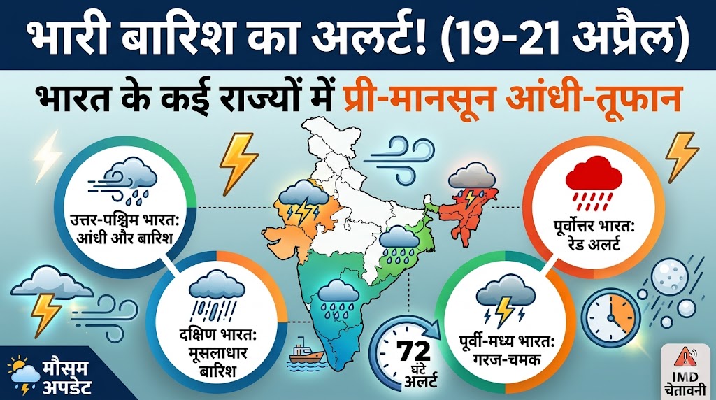 Heavy Rain Alert India: 19, 20, 21 अप्रैल को इन 20 राज्यों में होगी भयंकर बारिश, मौसम विभाग का रेड अलर्ट जारी!