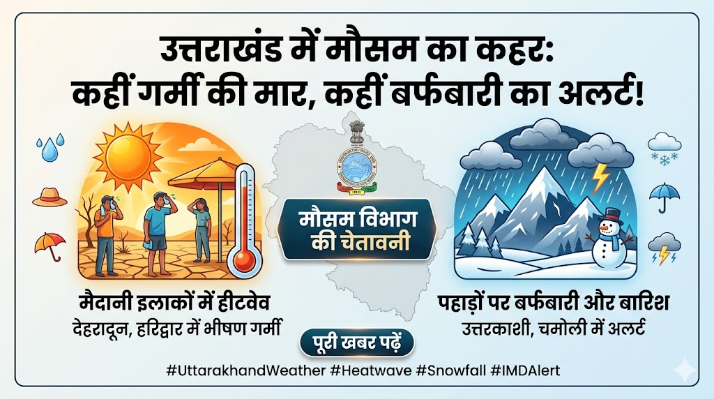 Uttarakhand Weather Update: उत्तराखंड में मौसम का कहर, कहीं हीटवेव तो कहीं बर्फबारी, IMD ने जारी किया 5 जिलों में येलो अलर्ट