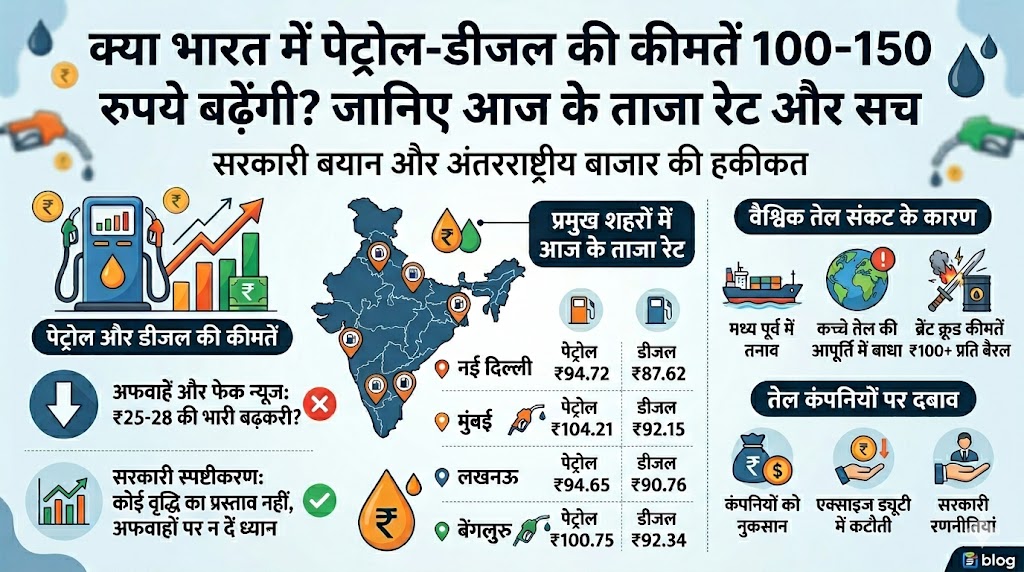 पेट्रोल डीजल के दामों में ₹100 की भारी बढ़ोतरी? जानिए आज का ताजा रेट