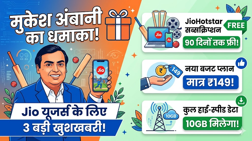 मुकेश अंबानी का तोहफा: Jio के ₹149 प्लान में पाएं 3 महीने Free JioHotstar और 10GB डेटा – जल्दी करें रिचार्ज!
