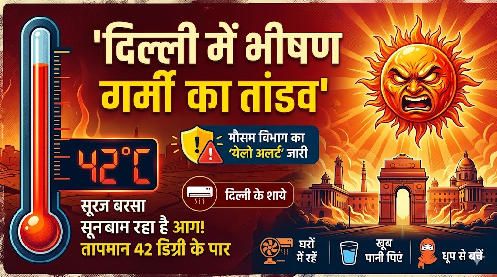 दिल्ली में भीषण गर्मी का तांडव: 42 डिग्री के पार जाएगा पारा, मौसम विभाग ने जारी किया 'येलो अलर्ट'—जानें कब मिलेगी राहत!