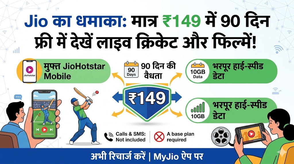 Jio 149 Plan Offer: मात्र 149 रुपये में 90 दिन फ्री क्रिकेट और 10GB डेटा, जियो का सबसे सस्ता धमाका!