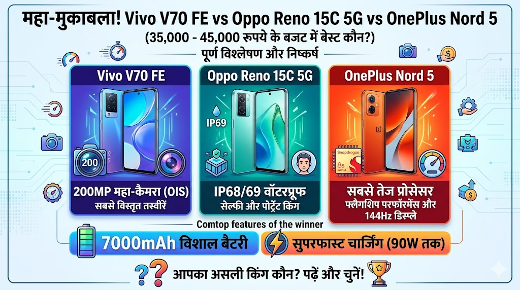 Vivo V70 FE vs Oppo Reno 15C 5G vs OnePlus Nord 5