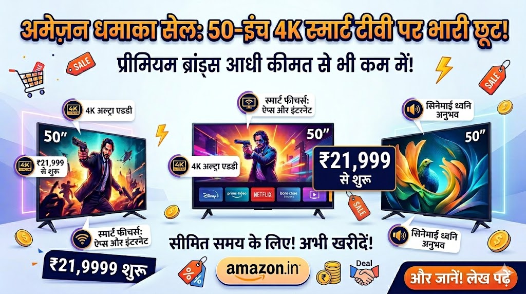 Amazon धमाका सेल: मात्र ₹21,999 में घर लाएं 50-इंच का धाकड़ 4K Smart TV, हाथ से न जाने दें यह मौका!
