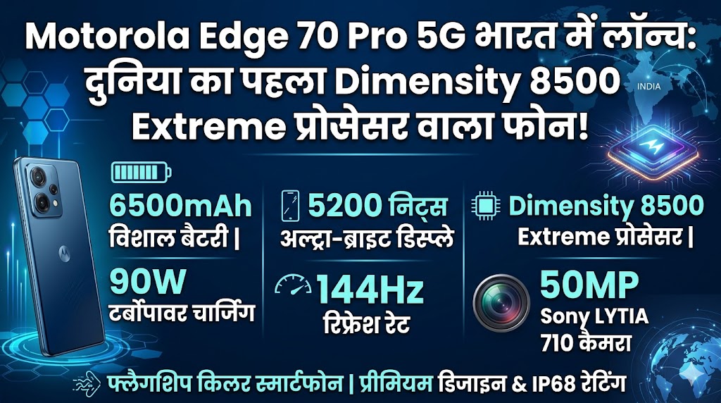 Motorola Edge 70 Pro 5G Launch: भारत का पहला Dimensity 8500 Extreme प्रोसेसर वाला फोन, 6500mAh बैटरी और 5200 निट्स ब्राइटनेस के साथ मचाया गदर