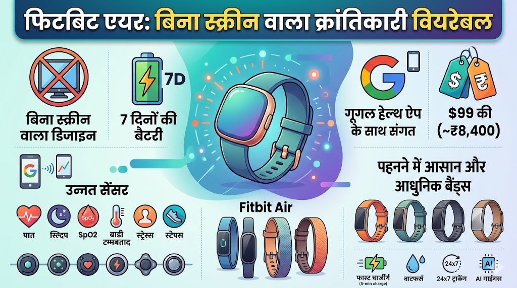 Fitbit Air Launch: गूगल का सबसे सस्ता बिना स्क्रीन वाला फिटनेस बैंड हुआ लॉन्च, जानें कीमत और फीचर्स!