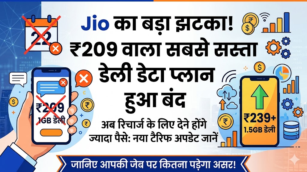 Jio का बड़ा झटका: 209 रुपये वाला सबसे सस्ता डेली डेटा प्लान हुआ बंद, अब रिचार्ज के लिए ढीली करनी होगी जेब!
