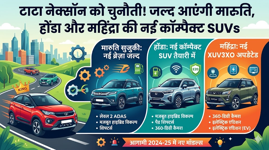 Tata Nexon की बादशाहत खत्म करने आ रही हैं Maruti, Mahindra और Honda की ये 3 नई माइलेज किंग कॉम्पैक्ट SUV, फीचर्स देख हो जाएंगे दीवाने!