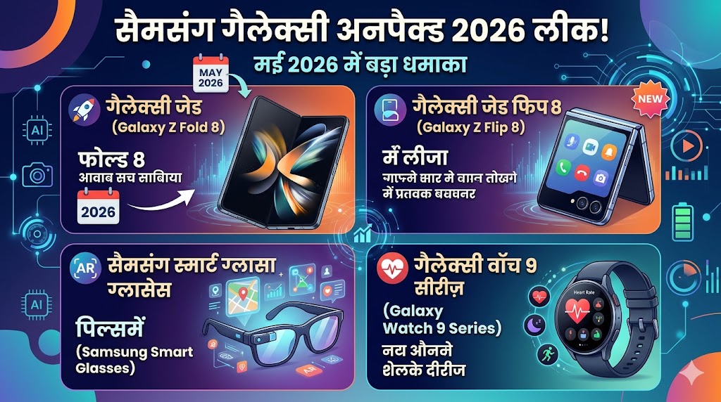 Samsung Galaxy Unpacked 2026 Leak: सैमसंग रचने जा रहा है इतिहास! Galaxy Z Fold 8, Flip 8 और क्रांतिकारी स्मार्ट ग्लासेस की लॉन्च डेट लीक