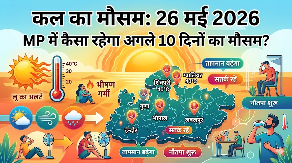 एमपी मौसम विभाग की बड़ी चेतावनी: कल का मौसम 26 मई 2026 को झुलसाएगा, अगले 10 दिनों तक भयंकर लू का रेड अलर्ट