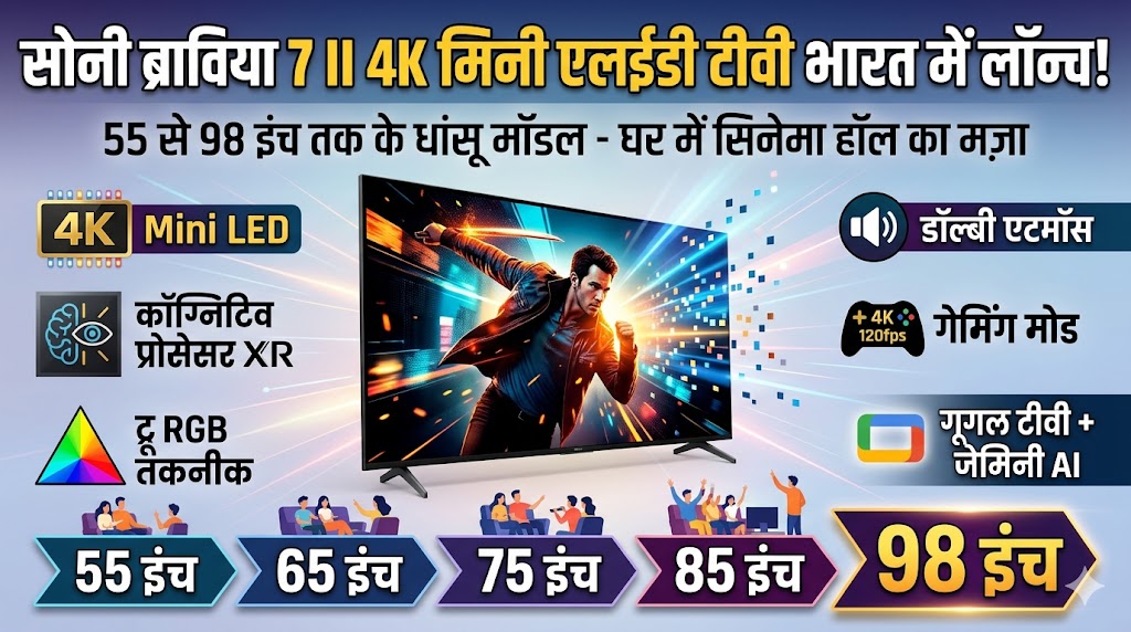 Sony Bravia 7 II 4K Mini LED TV Price in India: घर में मिलेगा सिनेमा हॉल और डीजे का असली मजा, सोनी ने लॉन्च किए 55 से 98 इंच तक के धांसू स्मार्ट टीवी