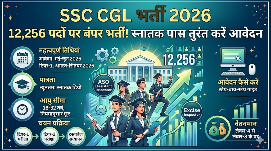 SSC CGL Recruitment 2026: कर्मचारी चयन आयोग ने निकाली 12,256 पदों पर बंपर भर्ती, स्नातक पास तुरंत करें आवेदन!