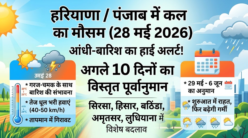कल का मौसम 28 मई 2026: हरियाणा और पंजाब में बदलेगा मिजाज, भीषण गर्मी के बीच आंधी-बारिश का हाई अलर्ट जारी
