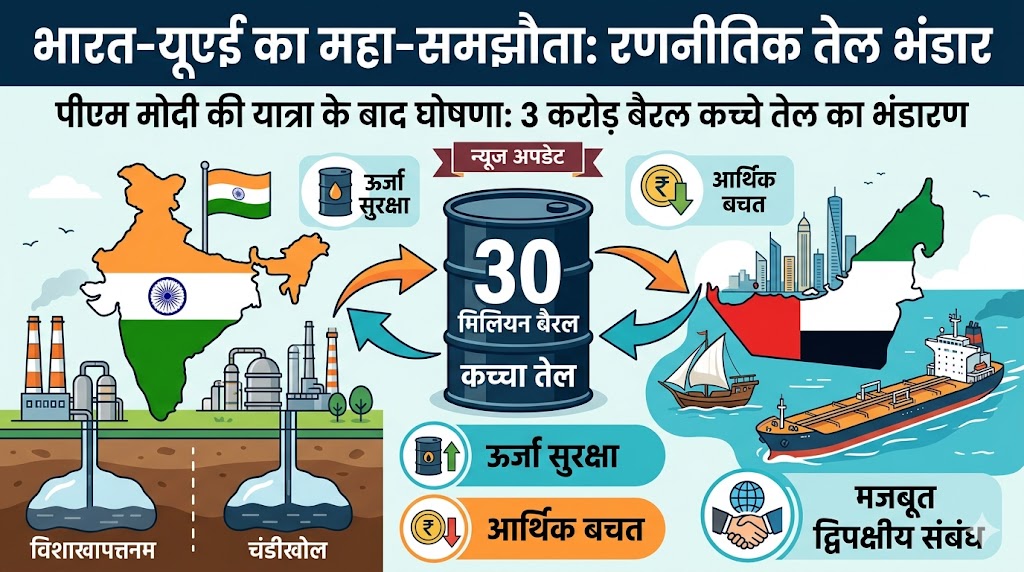 भारत-यूएई की ऐतिहासिक तेल डील: 30 मिलियन बैरल कच्चे तेल का भंडार, क्या अब सस्ता होगा पेट्रोल? पूरी जानकारी यहाँ पढ़ें!