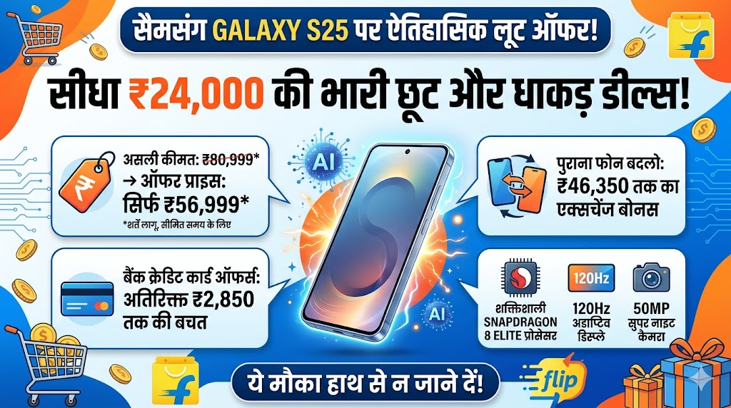 Samsung Galaxy S25 Price Drop: फ्लिपकार्ट पर आई भारी गिरावट, पहली बार ₹24,000 के बंपर डिस्काउंट के साथ खरीदें सैमसंग का सबसे धाकड़ AI फोन