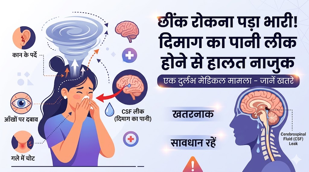 छींक रोकना पड़ा भारी: दिमाग का पानी (CSF) बहने से महिला की हालत हुई नाजुक, आप भी न करें यह घातक गलती!
