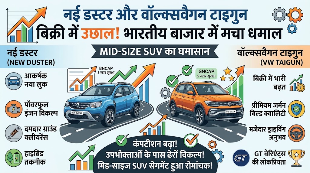 धमाकेदार वापसी! नई Renault Duster vs VW Taigun: जानें कीमत, माइलेज और शानदार फीचर्स – क्या यह है बेस्ट SUV?