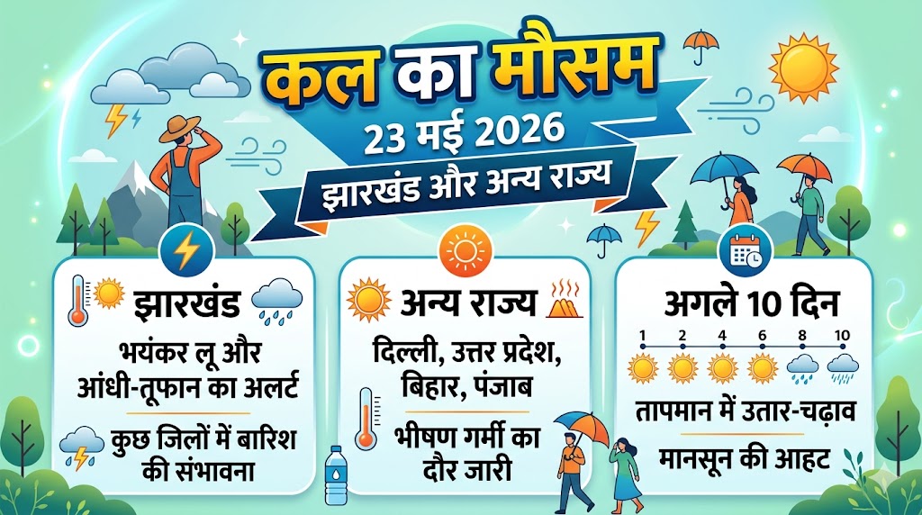 कल का मौसम: झारखंड के कई जिलों में भयंकर हीटवेव और आंधी-तूफान का डबल अटैक, जानें अगले 10 दिनों का सटीक वेदर अपडेट